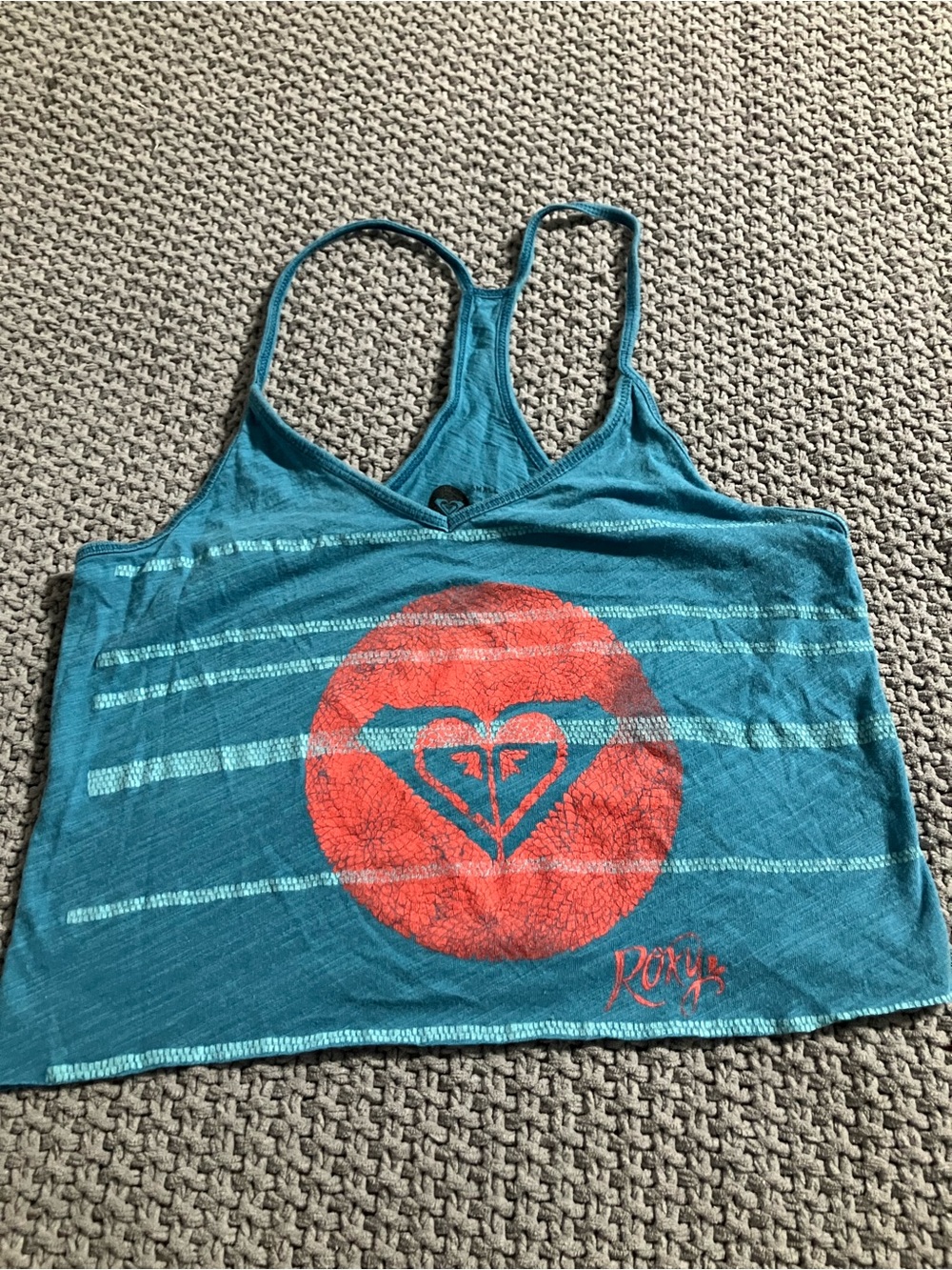 Roxy Teal Racerback Tank with Coral Sun Graphic